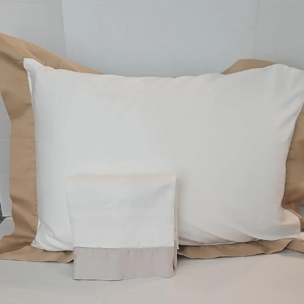 Ralph Lauren White Taupe Golden Tan Cotton Standard Pillow Sham Set